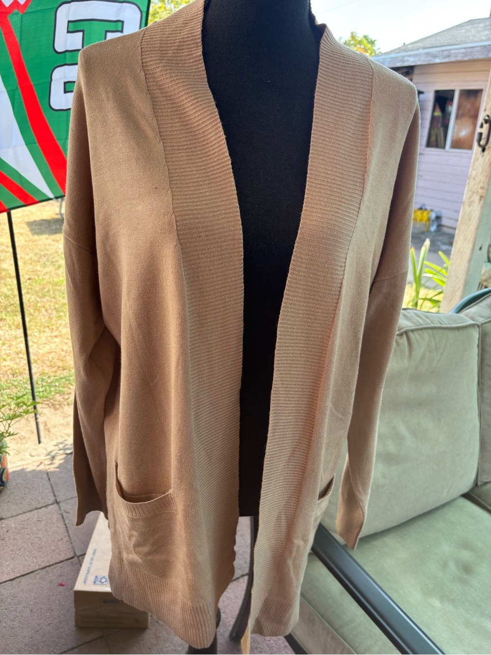 Madison Open-Front Long Cardigan Sweater - Tan